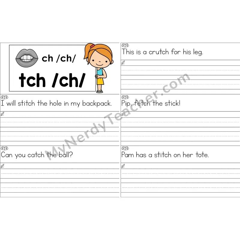 tch Trigraph Sentence Writing Strips (Color)