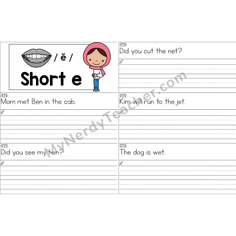 Short E Sentence Writing Strips (Color)