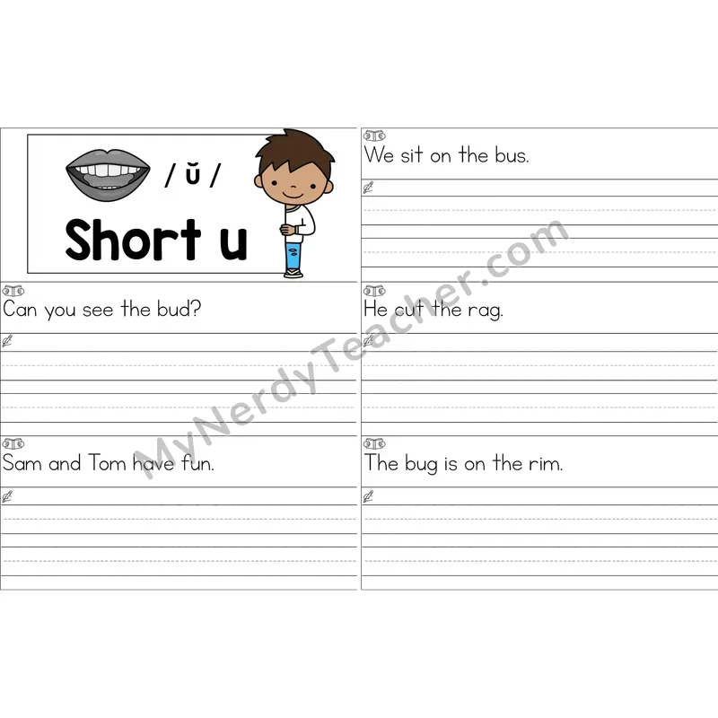 Short U Sentence Writing Strips (Color)