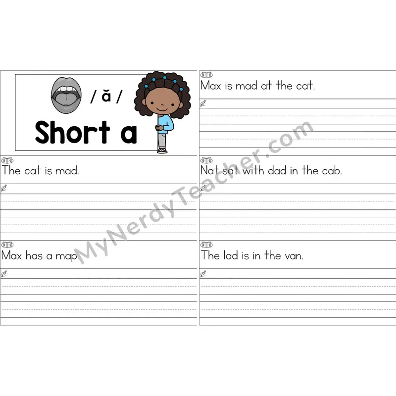 Short A Sentence Writing Strips (Color)