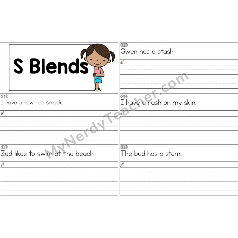 S Blends Sentence Writing Strips (Color)