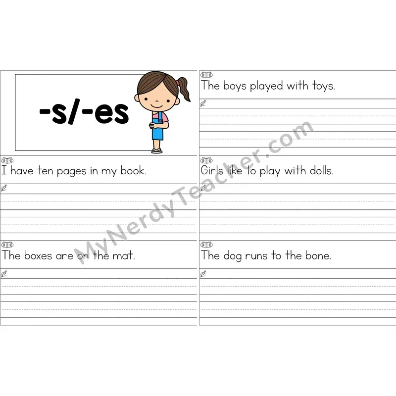 Suffixes -s, -es Sentence Writing Strips (Color)