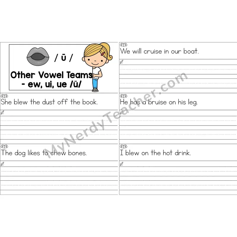 ew, ui, ue Vowel Team Sentence Writing Strips (Color)