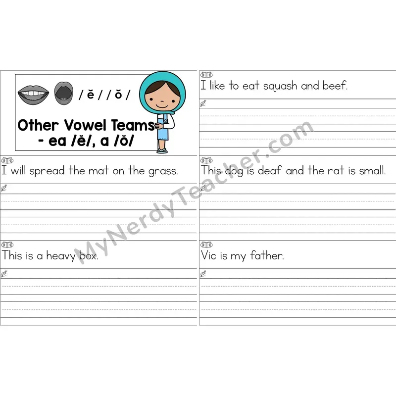 ea (short e), a (short o) Sentence Writing Strips (Color)