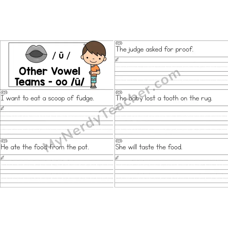 oo, u (short oo sound) Sentence Writing Strips (Color)