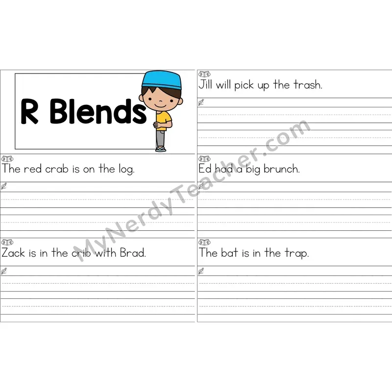 R Blends Sentence Writing Strips (Color)