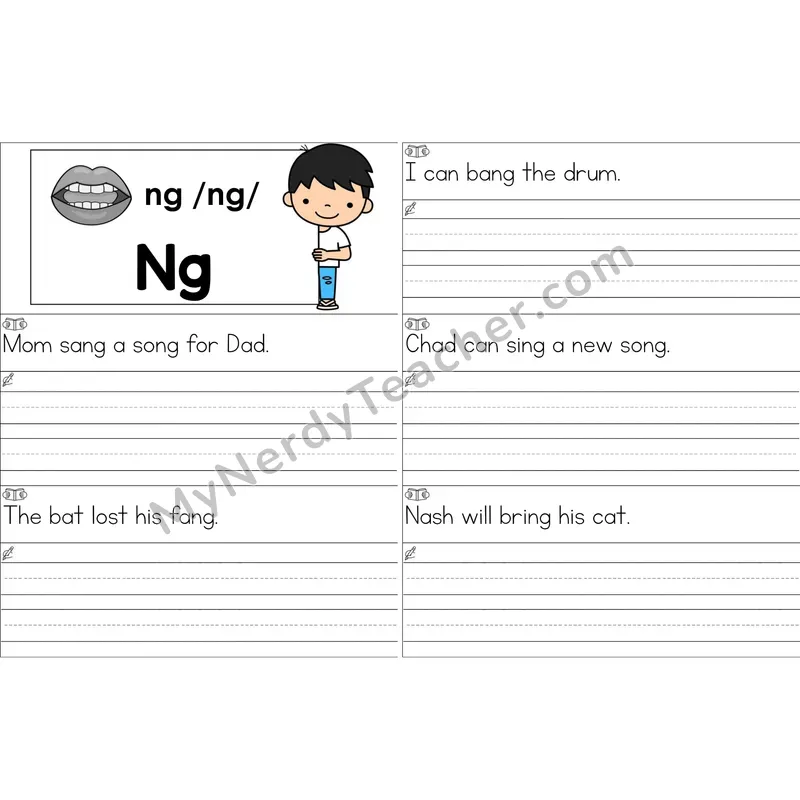ng Glued Sound Sentence Writing Strips (Color)