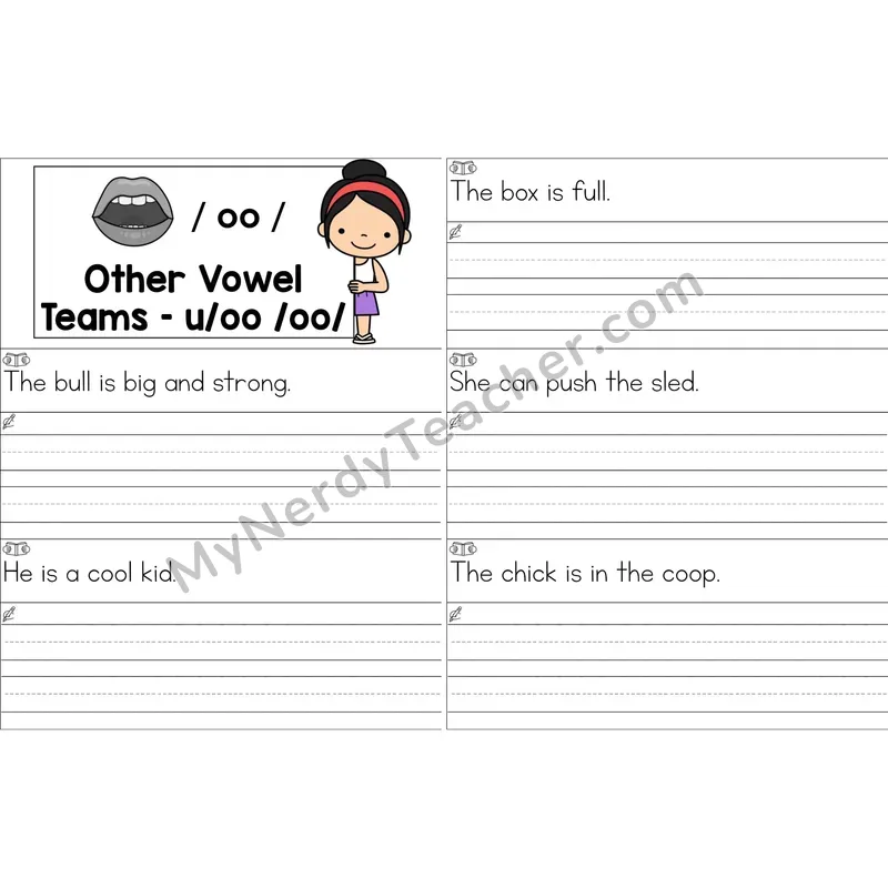 oo (long oo sound) Sentence Writing Strips (Color)