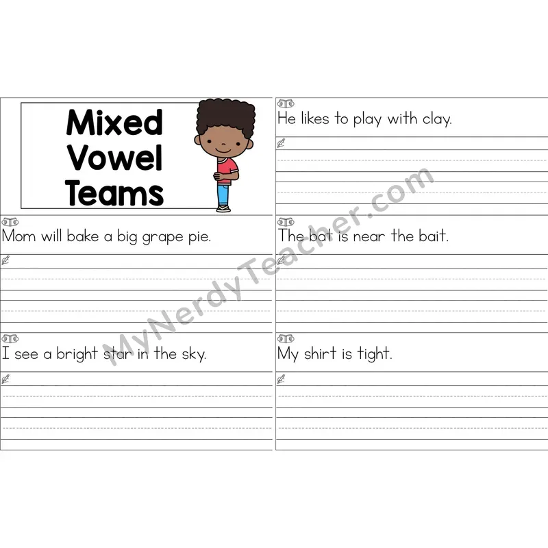 Mixed Vowel Teams Sentence Writing Strips (Color)