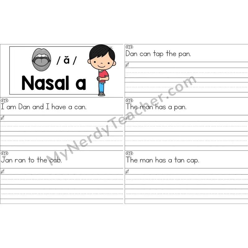 Nasalized A (am, an) Sentence Writing Strips (Color)