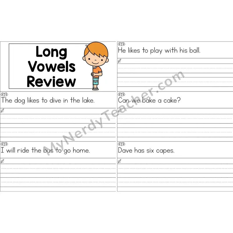 Long Vowels VCe Review Sentence Writing Strips (Color)