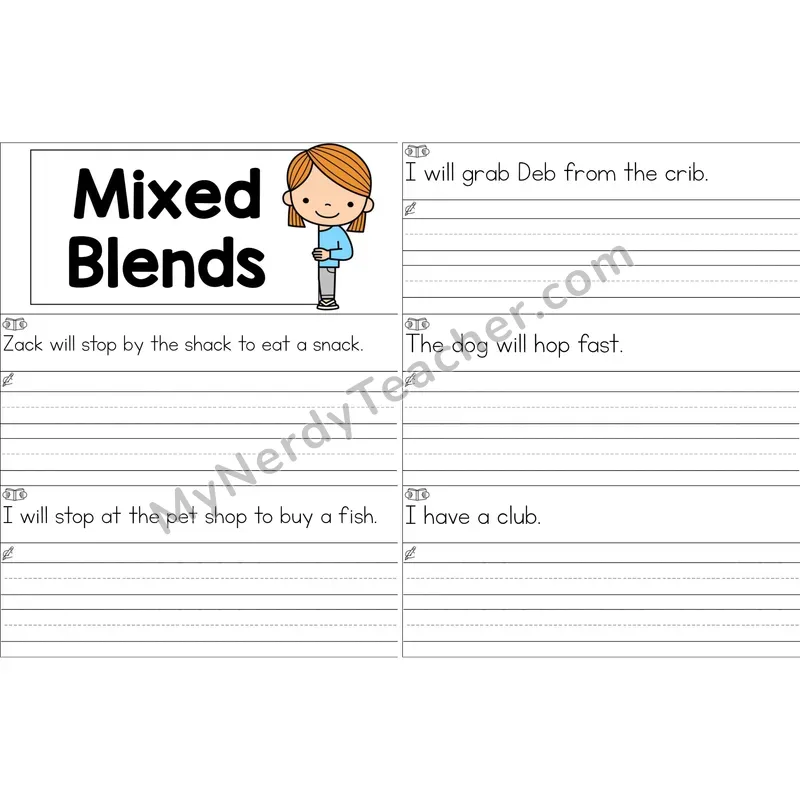 Mixed Consonant Blends Sentence Writing Strips (Color)