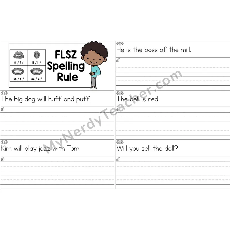 Floss Rule (ff, ll, ss, zz) Sentence Writing Strips (Color)