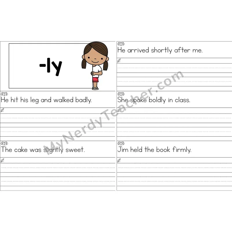 Suffix -ly Sentence Writing Strips (Color)