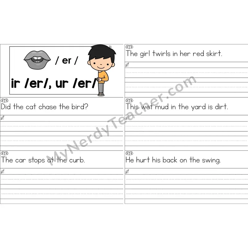 ir, ur (R-Controlled) Sentence Writing Strips (Color)