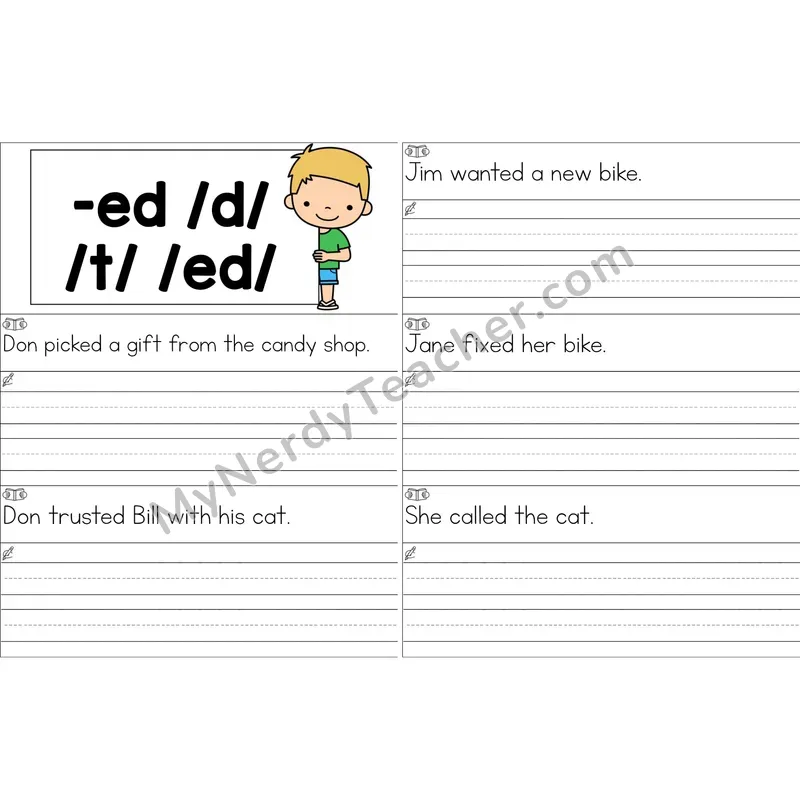 Inflectional -ed Sentence Writing Strips (Color)