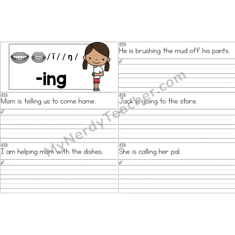 Inflectional -ing Sentence Writing Strips (Color)