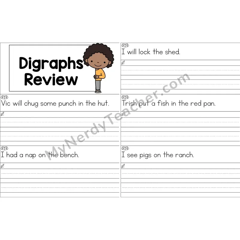 Digraphs Review Sentence Writing Strips (Color)