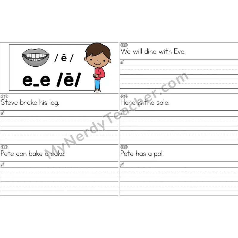 e_e (Long E VCe) Sentence Writing Strips (Color)