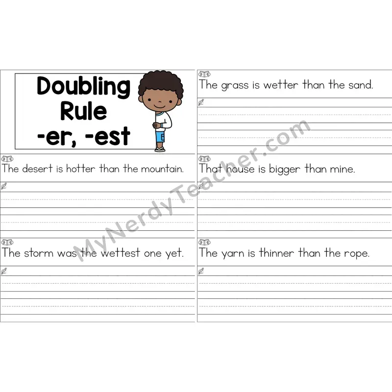 Doubling Rule (-er, -est) Sentence Writing Strips (Color)