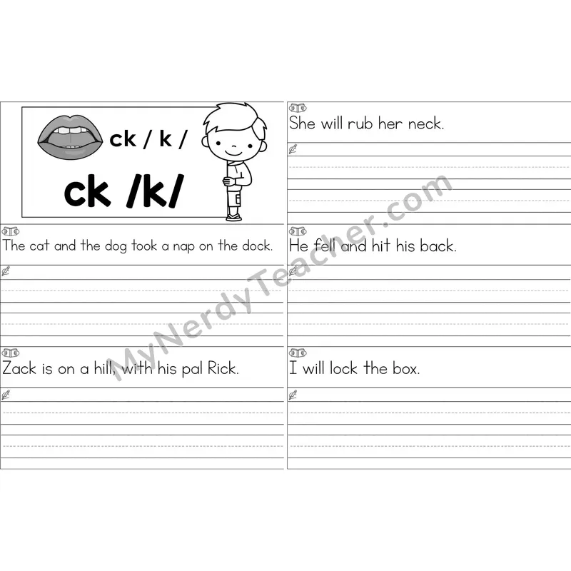 ck Digraph Sentence Writing Strips (Black and White)