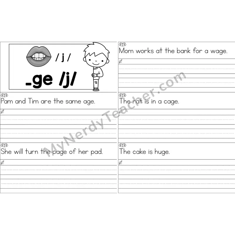 Soft G (_ge) Sentence Writing Strips (Black and White)