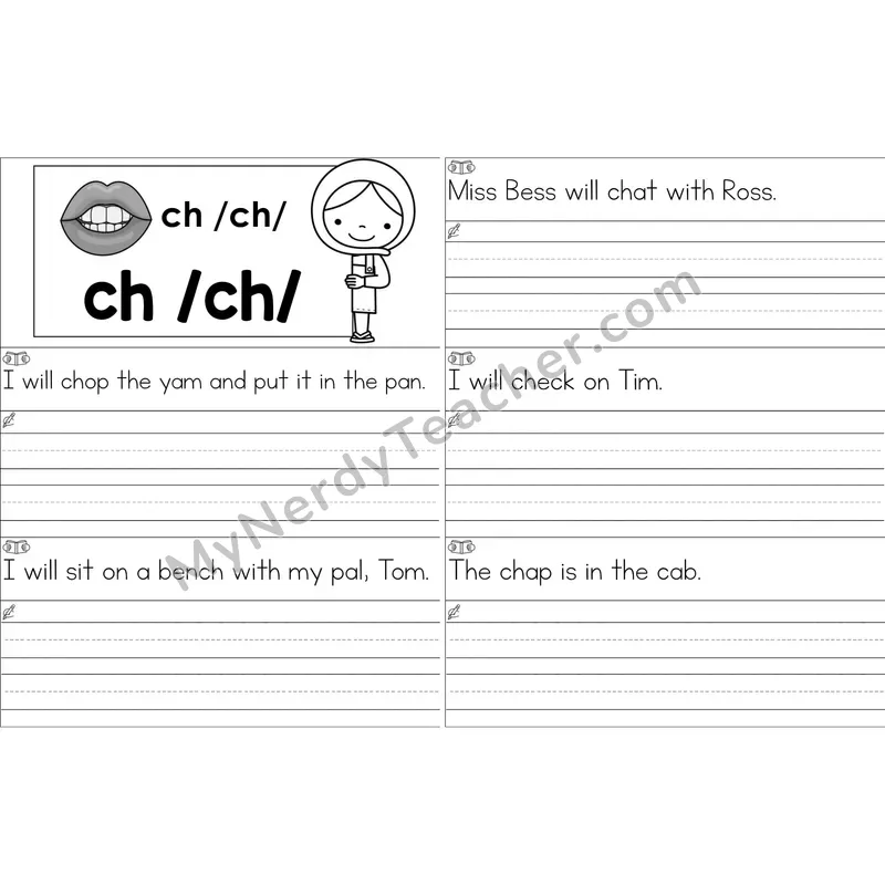 ch Digraph Sentence Writing Strips (Black and White)