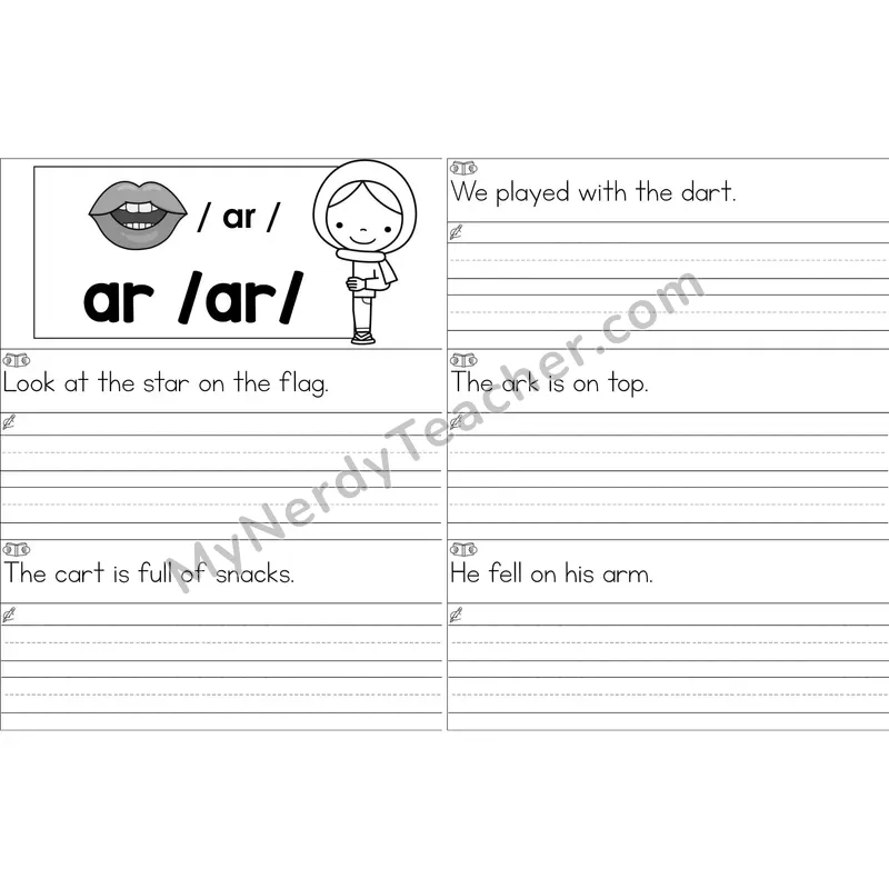 ar (R-Controlled) Sentence Writing Strips (Black and White)