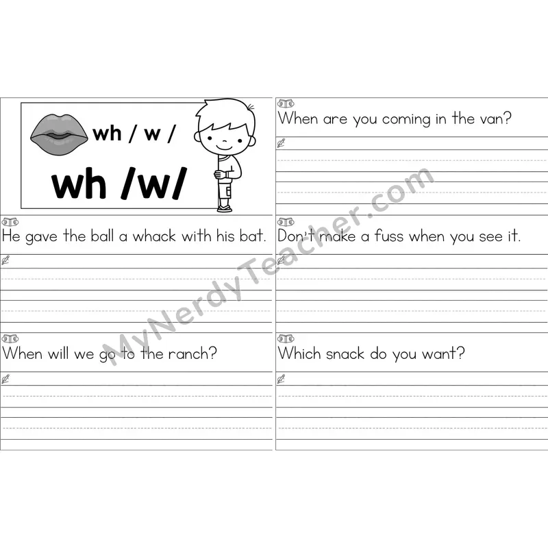 wh Digraph Sentence Writing Strips (Black and White)
