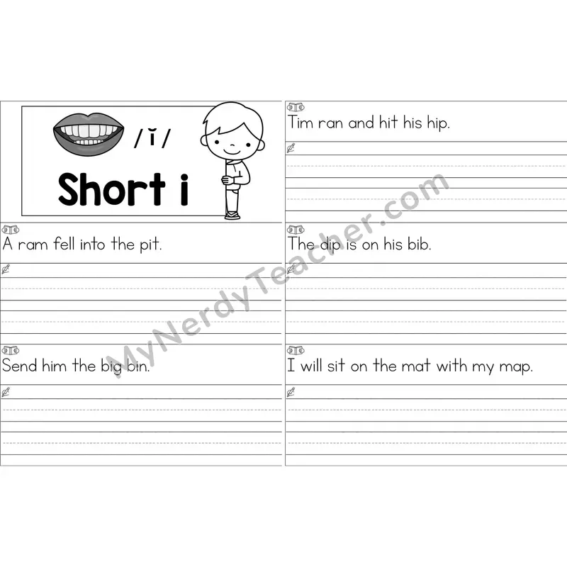 Short I Sentence Writing Strips (Black and White)
