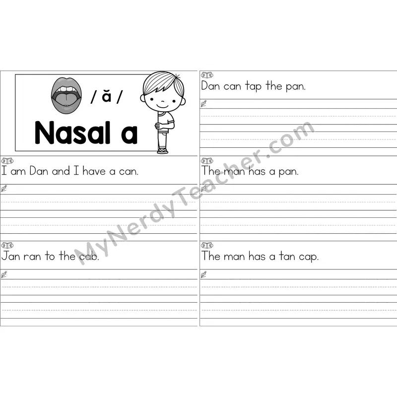 Nasalized A (am, an) Sentence Writing Strips (Black and White)