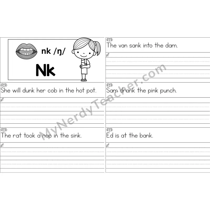 nk Glued Sound Sentence Writing Strips (Black and White)