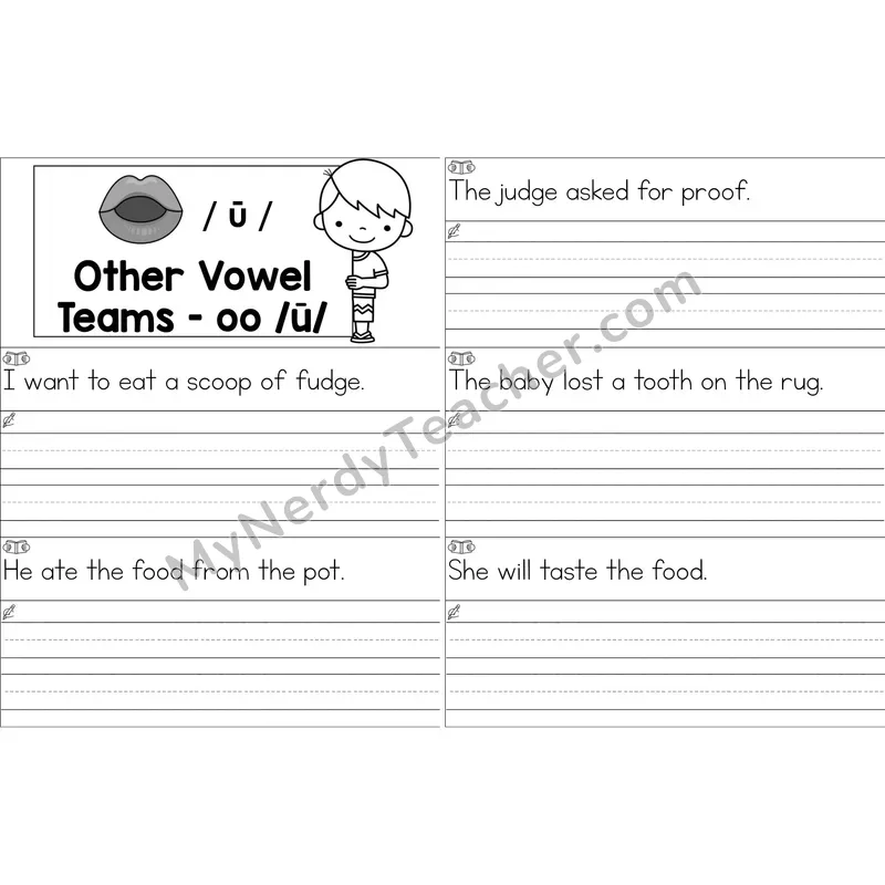 oo, u (short oo sound) Sentence Writing Strips (Black and White)