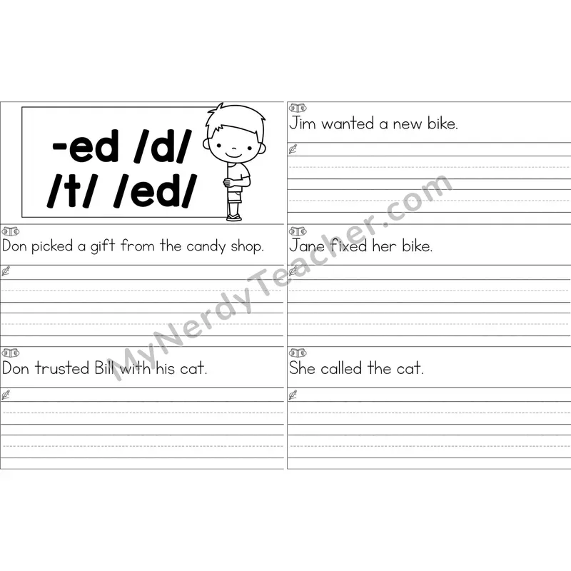 Inflectional -ed Sentence Writing Strips (Black and White)