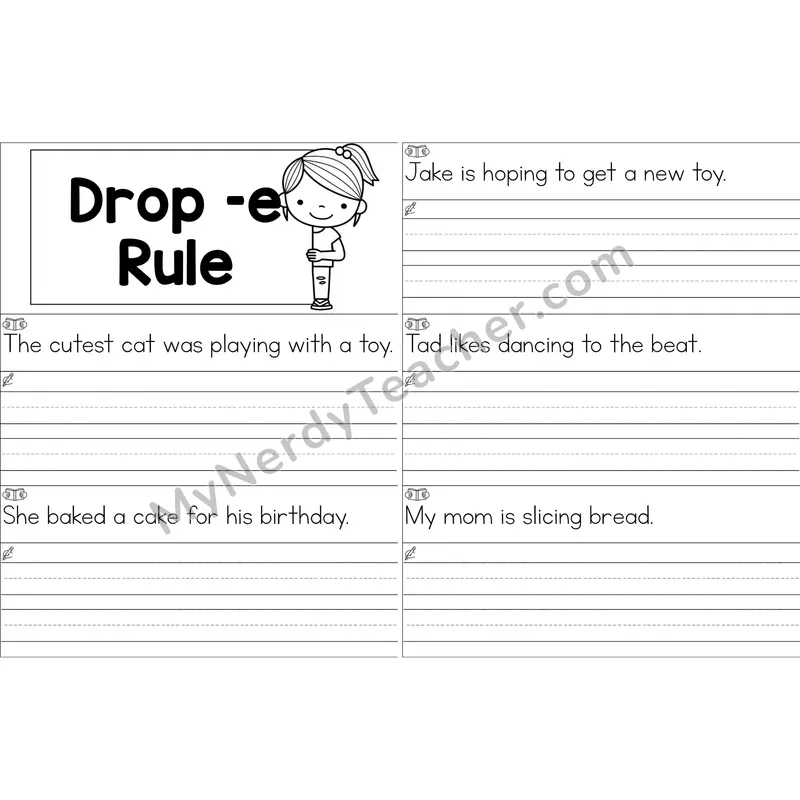 Drop -e Rule Sentence Writing Strips (Black and White)