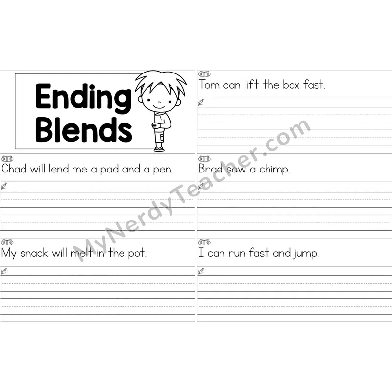 Ending Blends Sentence Writing Strips (Black and White)