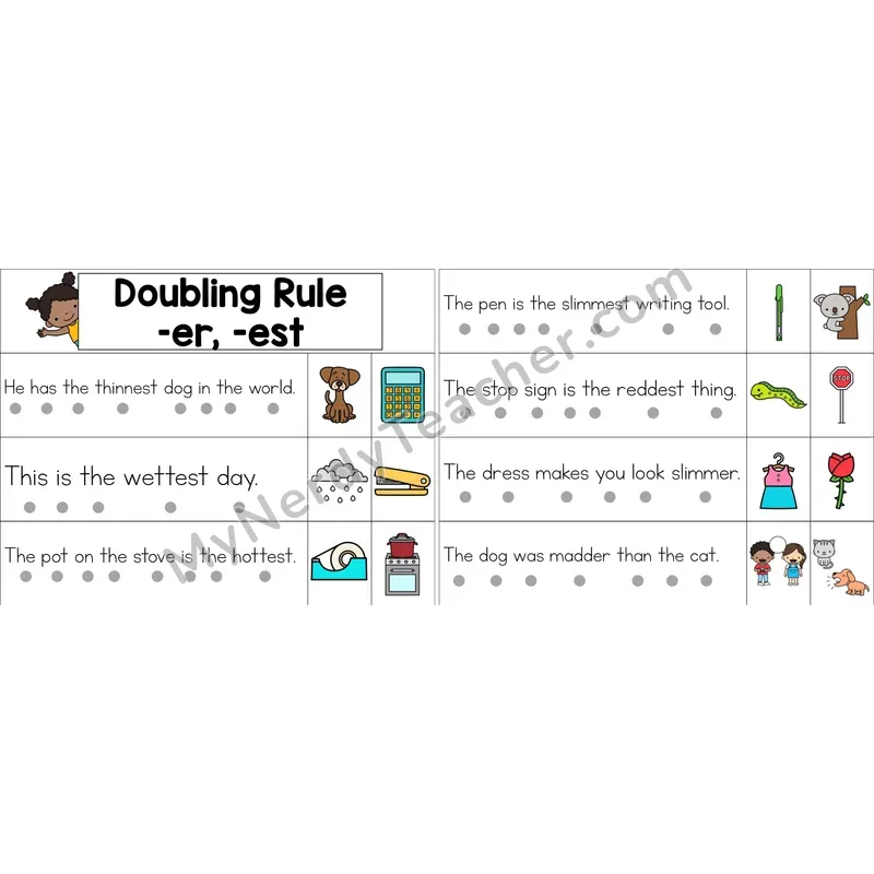 Doubling Rule (-er, -est) Decodable Sentence Strips (Color)
