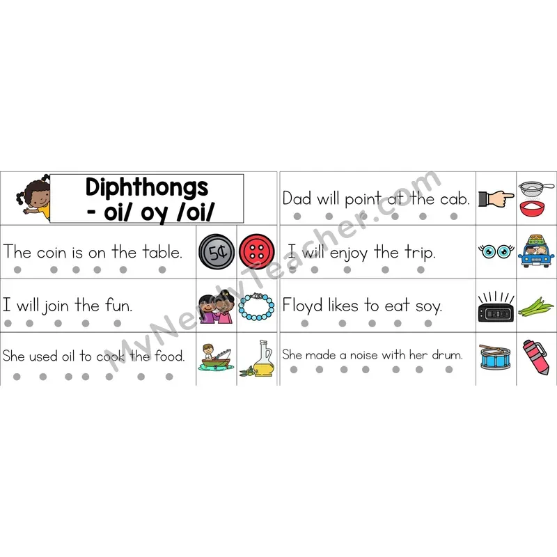 oi, oy Diphthong Decodable Sentence Strips (Color)