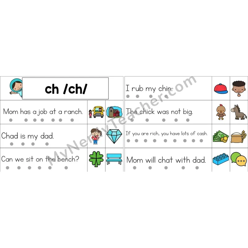 ch Digraph Decodable Sentence Strips (Color)