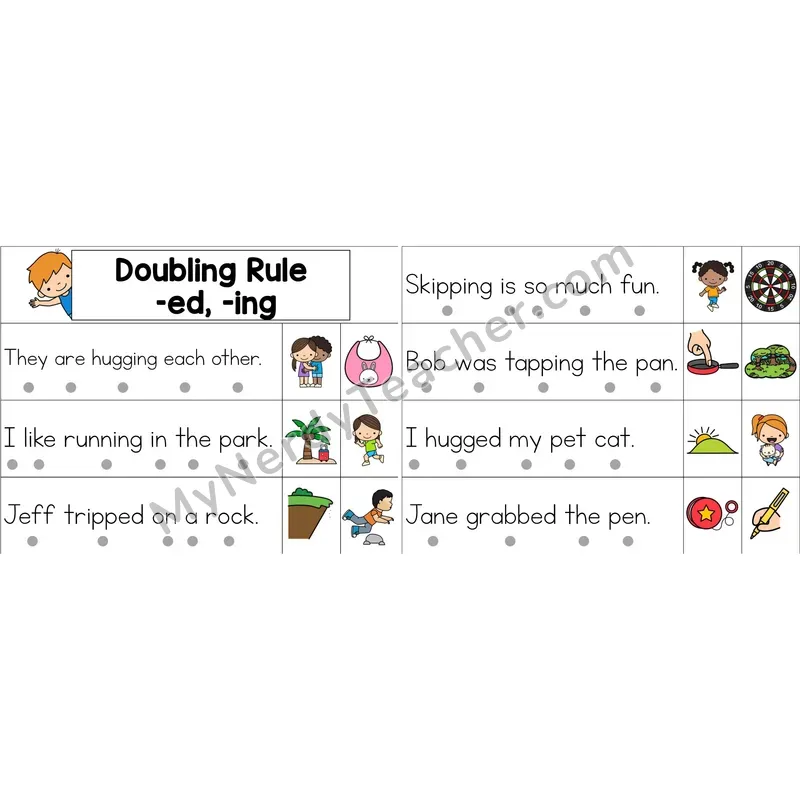 Doubling Rule (-ed, -ing) Decodable Sentence Strips (Color)