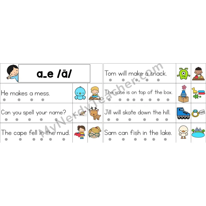 a_e (Long A VCe) Decodable Sentence Strips (Color)