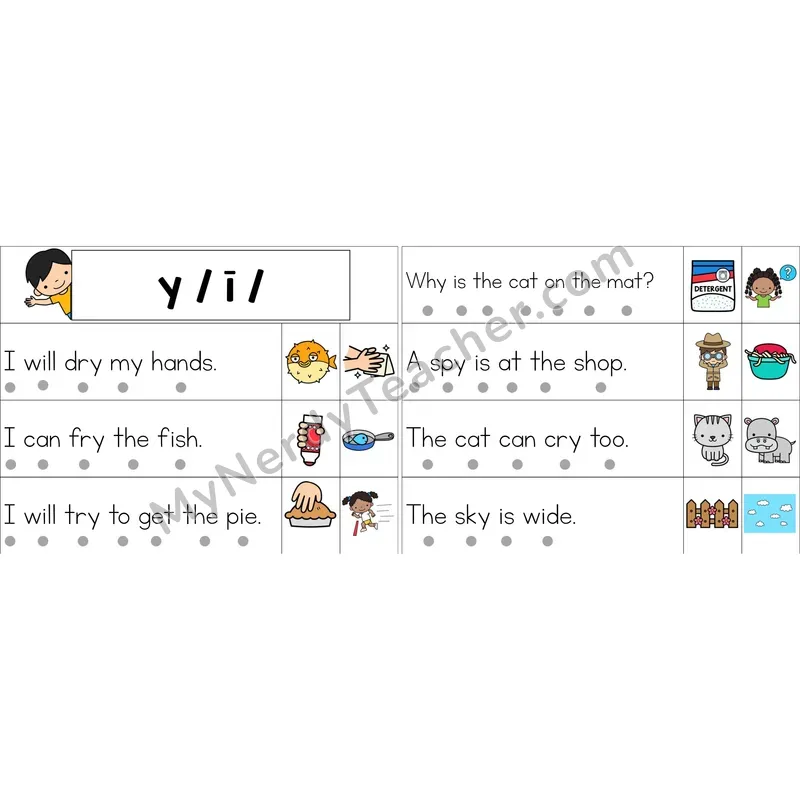y as Long I Decodable Sentence Strips (Color)