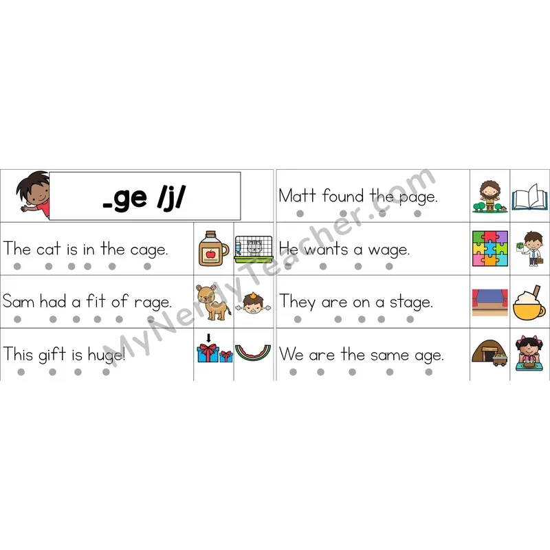 Soft G (_ge) Decodable Sentence Strips (Color)