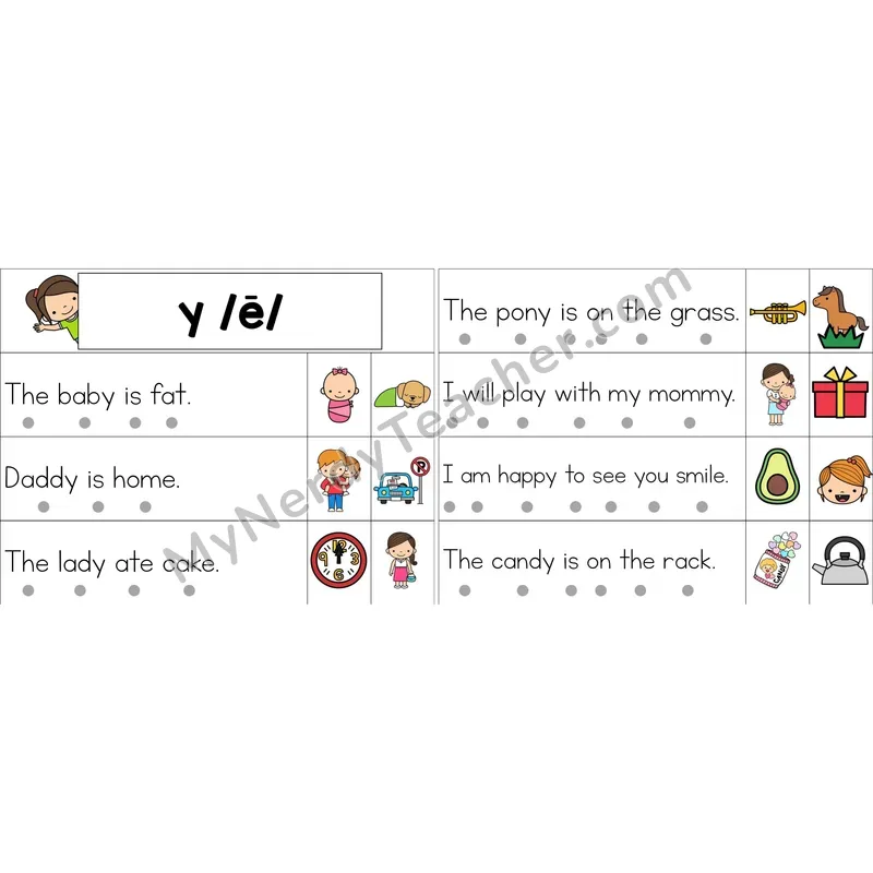 y as Long E Decodable Sentence Strips (Color)