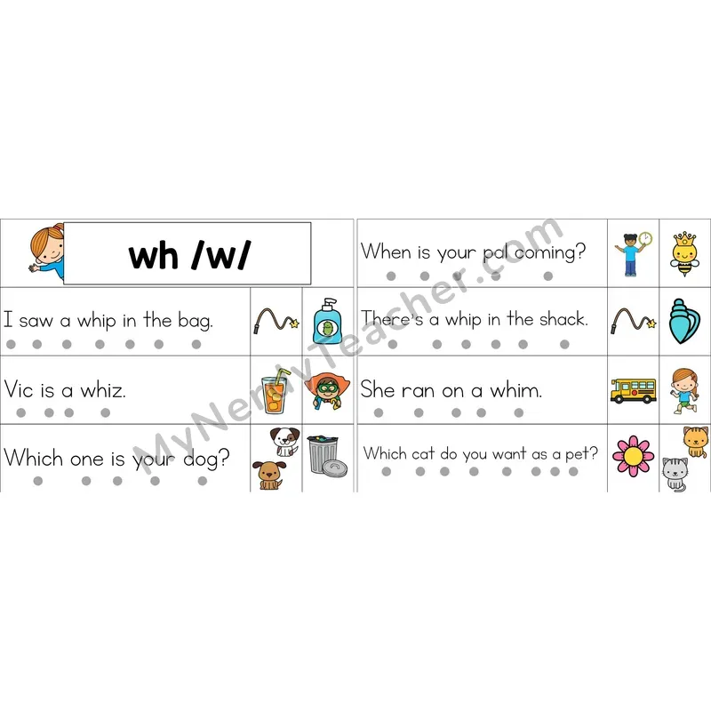wh Digraph Decodable Sentence Strips (Color)