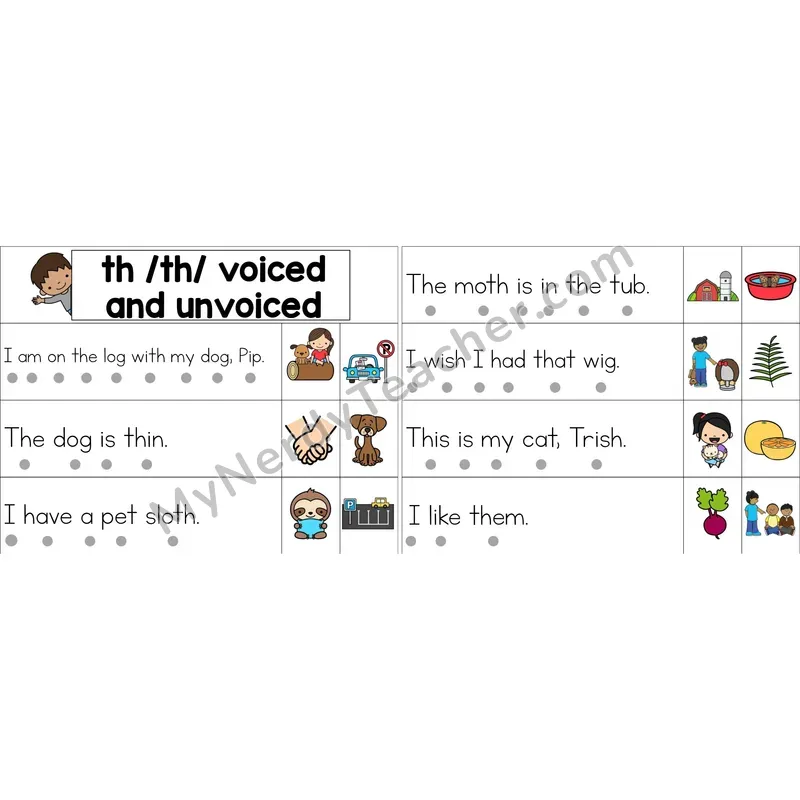 Voiced and Unvoiced th Decodable Sentence Strips (Color)