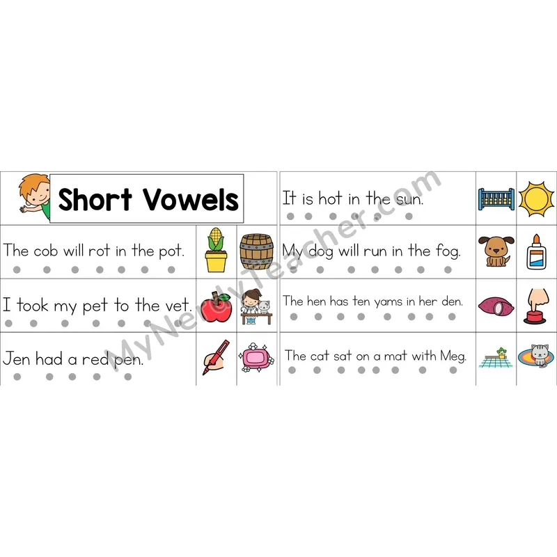 Mixed Short Vowels Decodable Sentence Strips (Color)