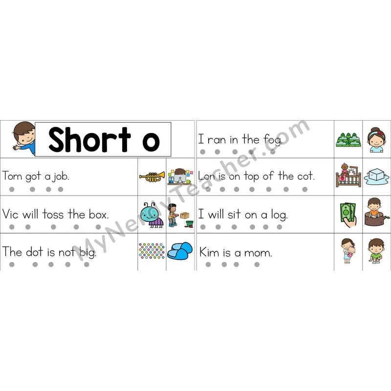 Short O Decodable Sentence Strips (Color)