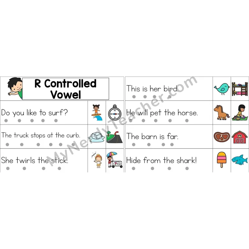 R-Controlled Vowels Review Decodable Sentence Strips (Color)