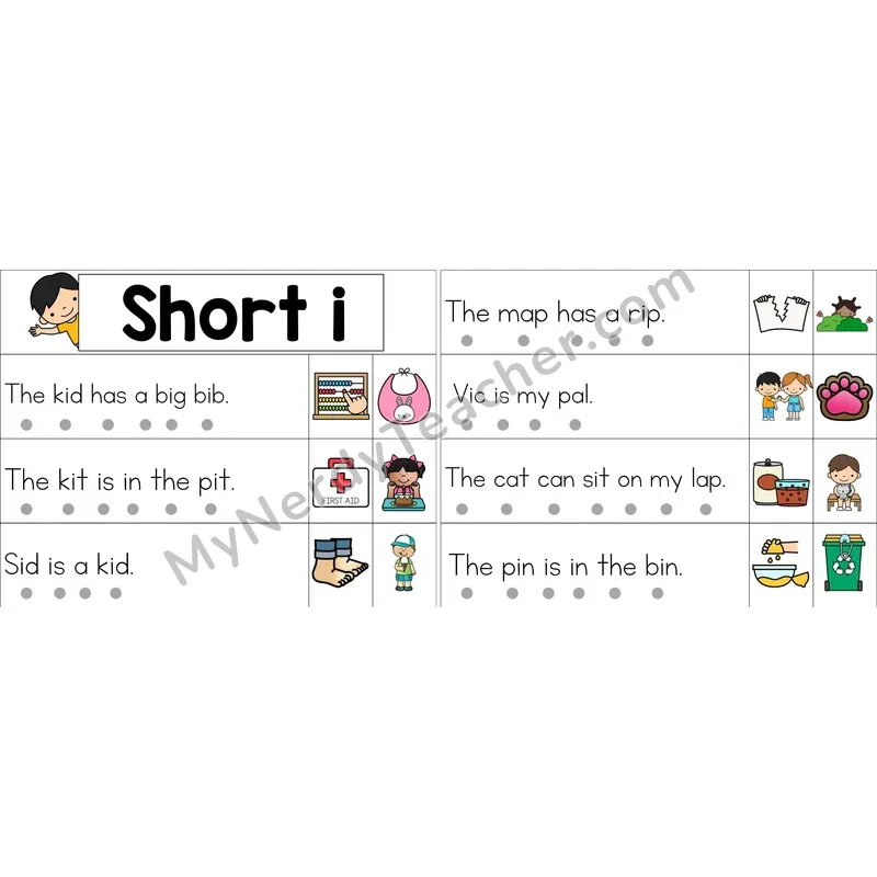 Short I Decodable Sentence Strips (Color)